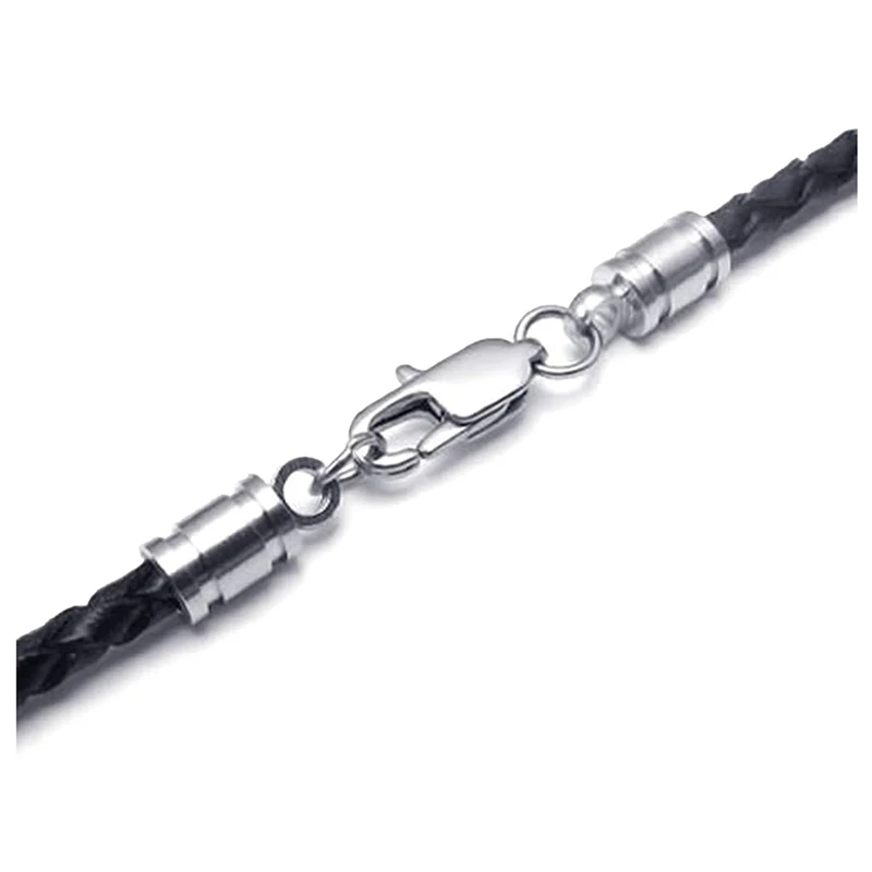 2 Pcs Jewelry Men's Necklace - 3Mm Cord Leather Stainless Steel For Men Color Black Silver With Gift Bag 60Cm &amp 75Cm | Украшения и