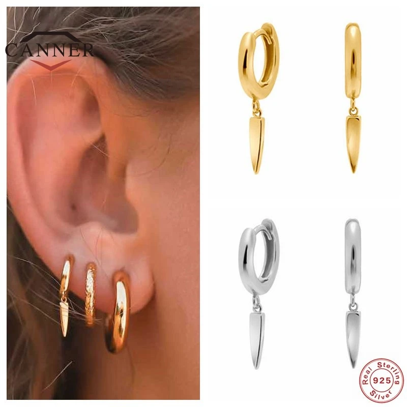 

CANNER 925 Sterling Silver Hoop Earrings For Women Rivet Conical Ear Buckle Piercing Earring Jewelry Pendientes Plata 925