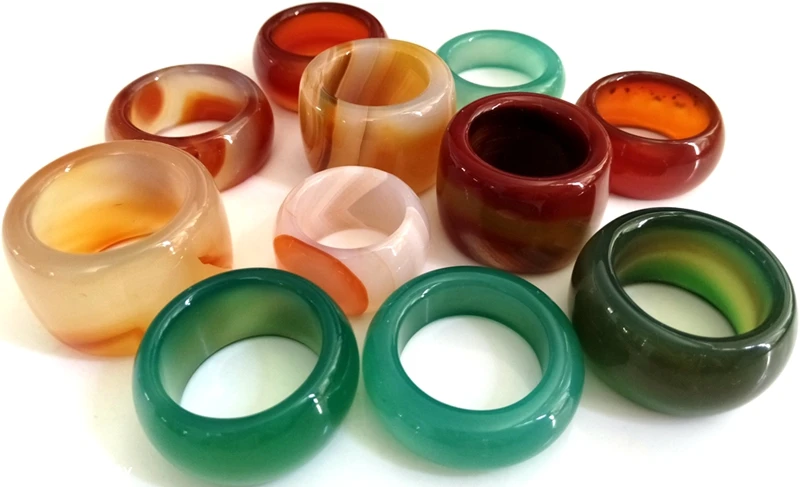 10pcs BIG Wide Natural Stone Ring Exquisite Men's Women's Color Glass Thumb US Size 8-14 Mix Luxury Vintage Jewelry | Украшения и