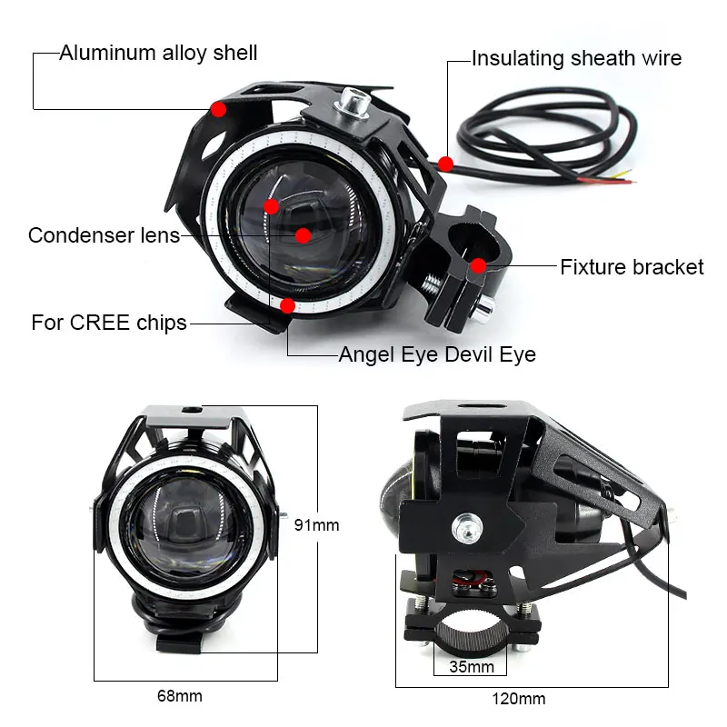 125W Мотоцикл головной светильник дьявольские глаза 3000LM Moto Точечный U7 LED вождения