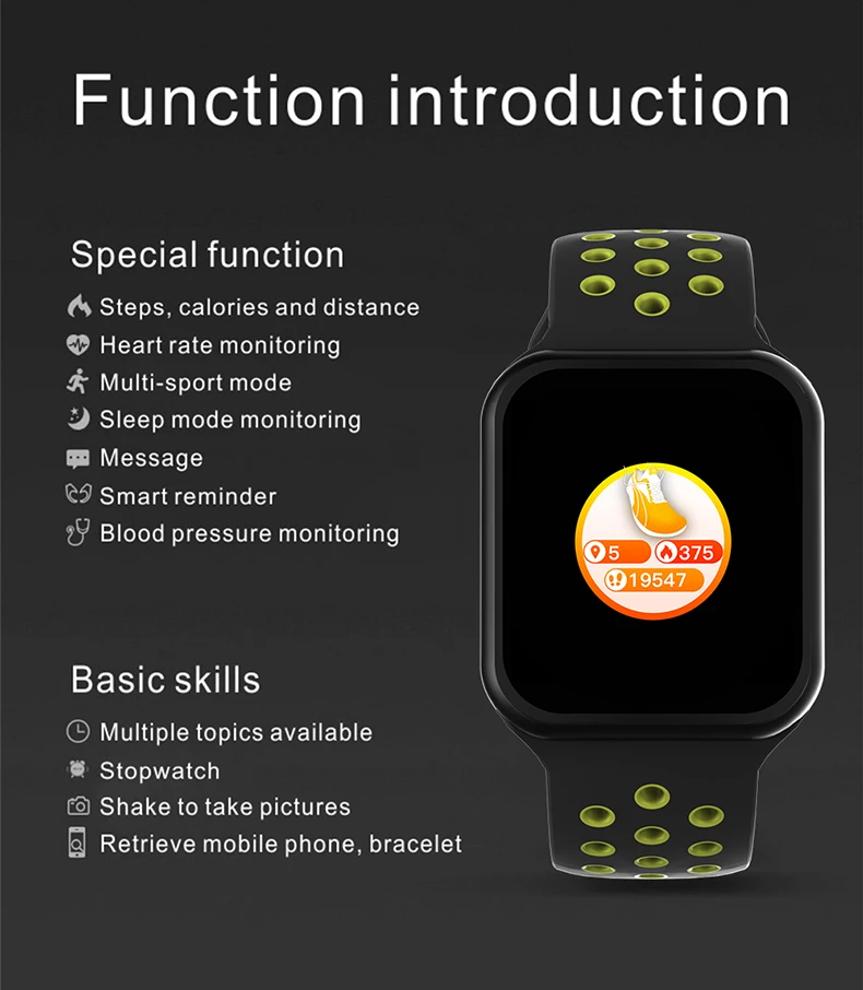 new F8 Smartwatch IP67 Waterproof Heart Rate Blood Pressure Women Men Sport Smart Watch S226 Smart Bracelet For Android IOS