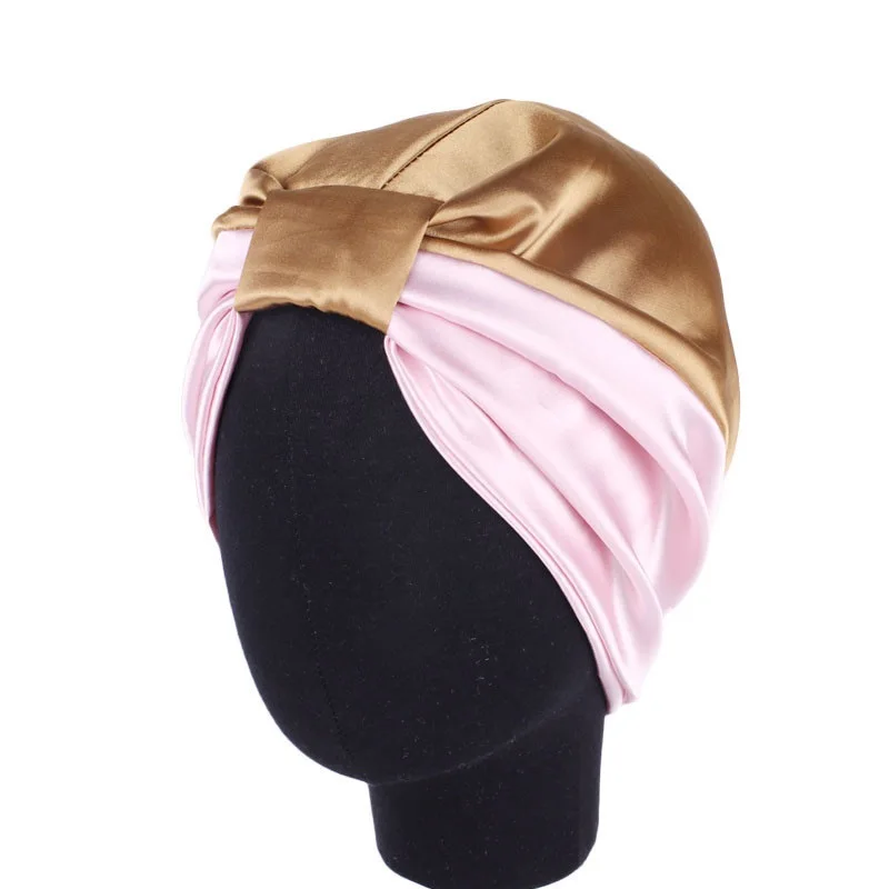 

Double layer elastic satin turban hat headtie Nightcap