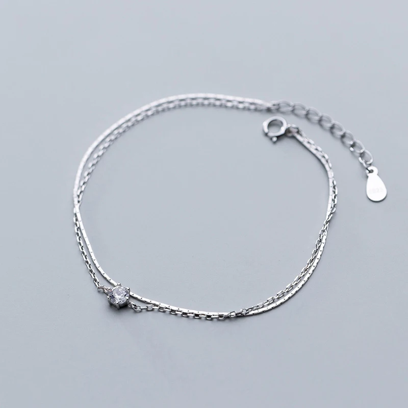 

Женский двухслойный браслет из серебра 100% пробы с фианитами