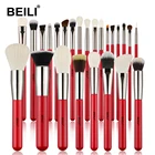 BEILI Красный Профессиональный набор кистей для макияжа козья синтетическая шерсть тени для век Пудра кисти для макияжа Инструменты для смешивания кисти для макияжа