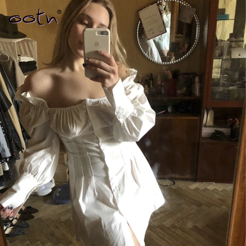 Повседневное платье с длинным рукавом, женское белое мини-платье с квадратным вырезом, женское сексуальное короткое платье-туника, платье-рубашка с оборками, осеннее платье размера плюс