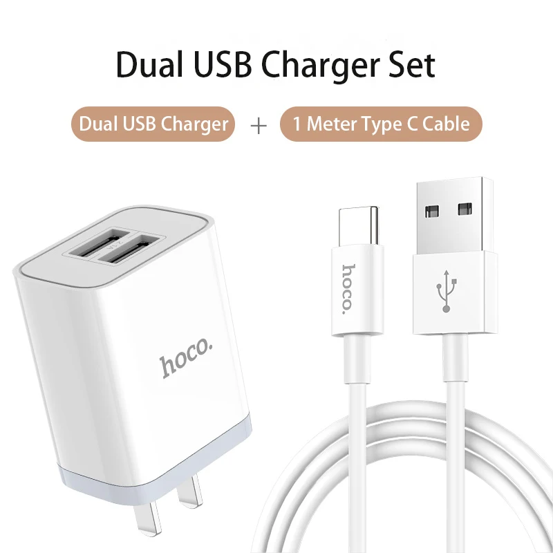 HOCO 5 V/2.1A двойное зарядное устройство USB быстрая зарядка зарядное устройство адаптер для iphone ipad mini samsung Xiaomi - Тип штекера: Type C Charger set