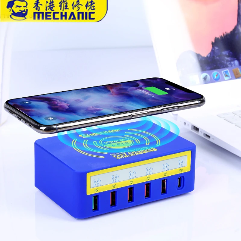 

10sets MECHANIC ICharge 6 Pro 5USB Smart Charge QC 3.0 Wireless Charging With LCD Display For Mobile Phone Charging