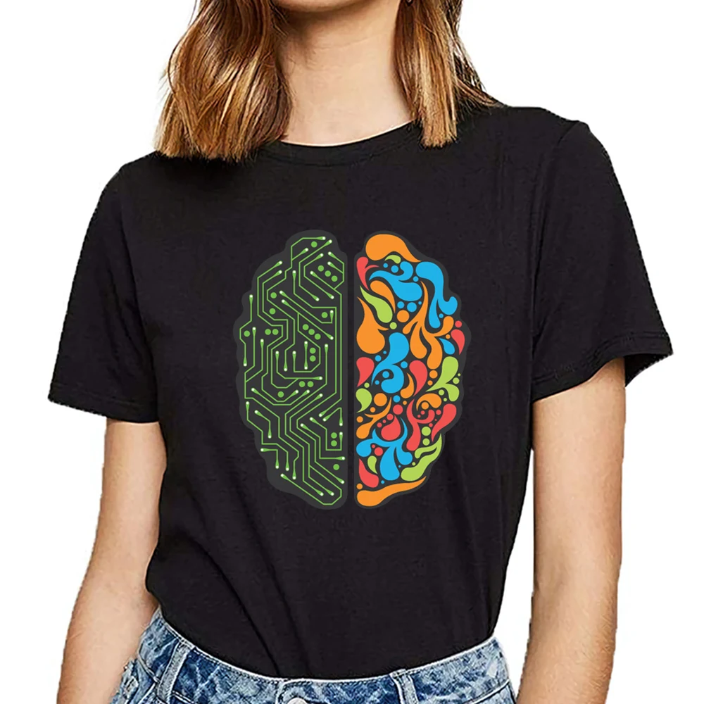 

Женская футболка с надписью «левый мозг и правый мозг»