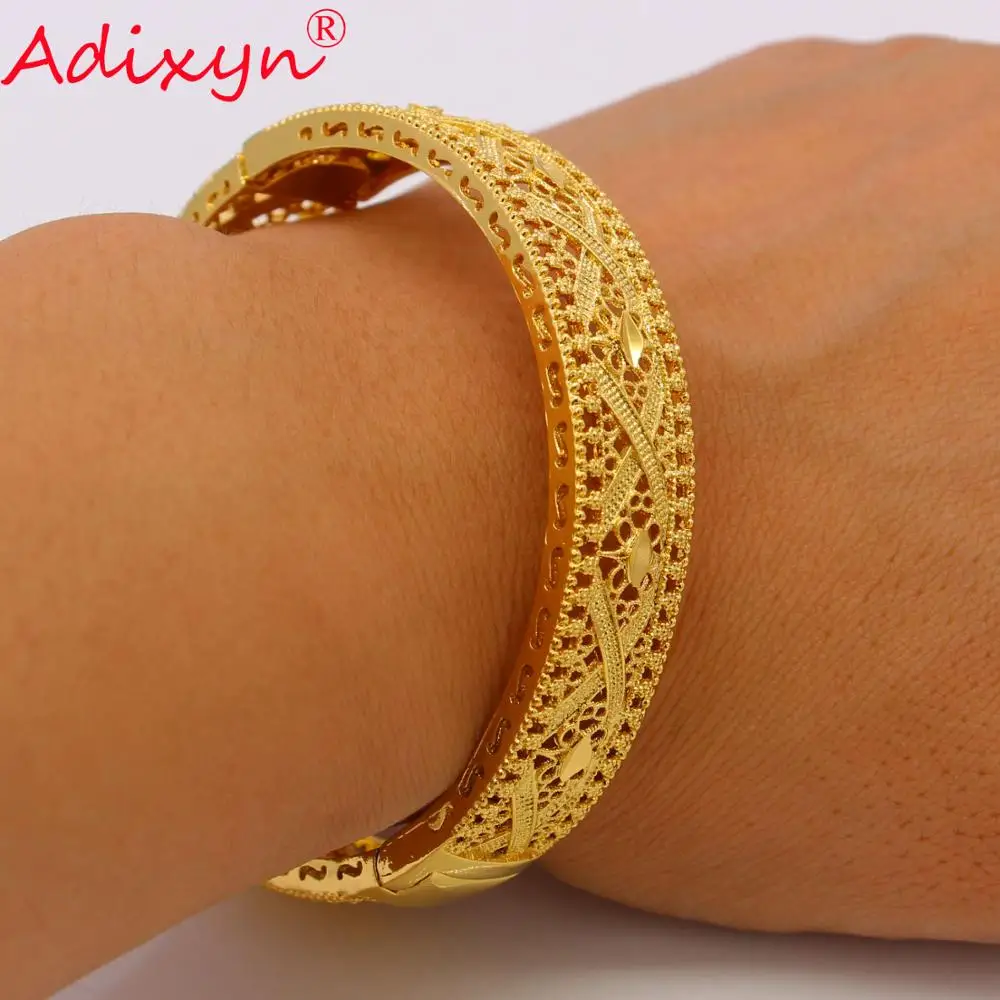 Adixyn изысканный узор Браслет-манжета для женщин/мужчин Золотой Дубай браслет свадебное украшение подарки N080825