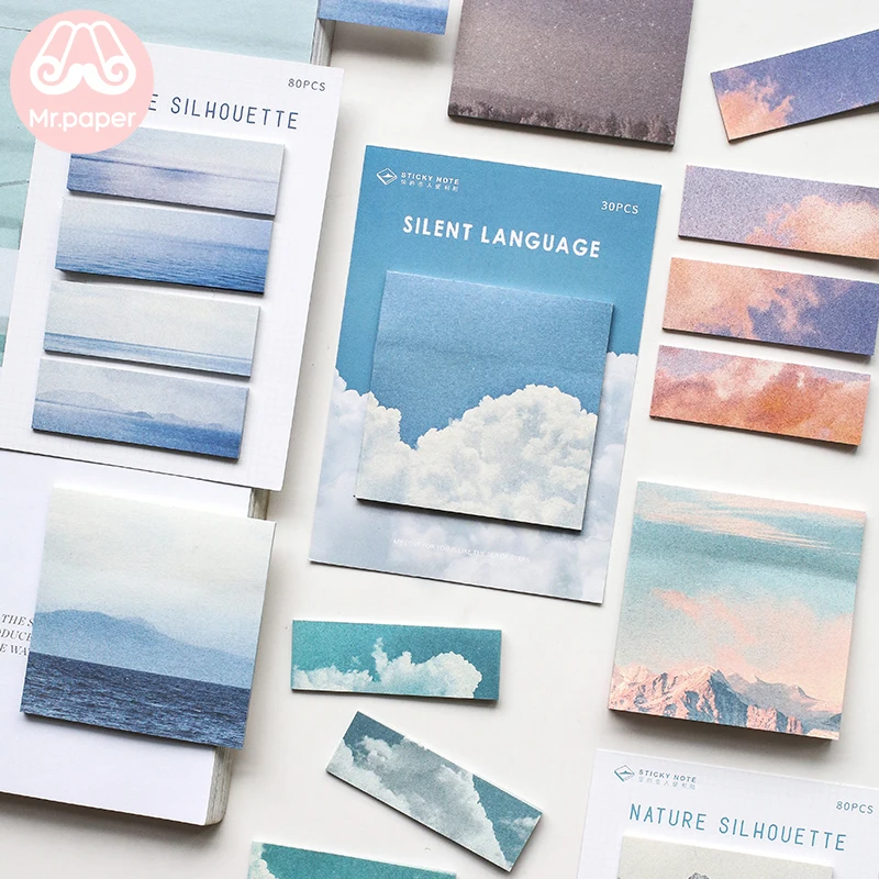 

8 Designs Nature Cloud Silent Ocean Mountain Hand Account DIY Decor Sticky Notes Notepad Diary Creative Self-Adhesive Memo Pads