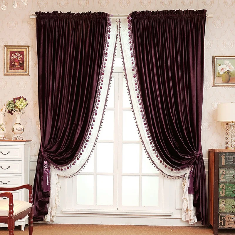 

Cleon Velvet Shade American Curtain Super Soft Velvet Curtains for Living Room Bedroom Curtains Thickened Window Home Decoration