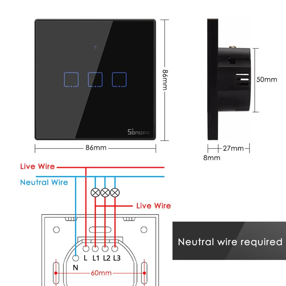 

Sonoff Wifi Touch Light Switch Sonoff TX T2 T3 Smart Switch, 433 RF eWelink APP Control, Work with Alexa Google Home Smart Home