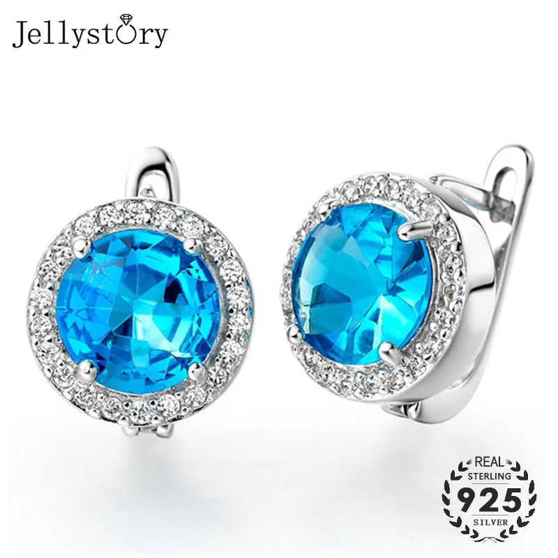 Jellystory Модные 100% 925 серебро серьги ювелирных изделий с круглой формы 9*9 мм сапфир
