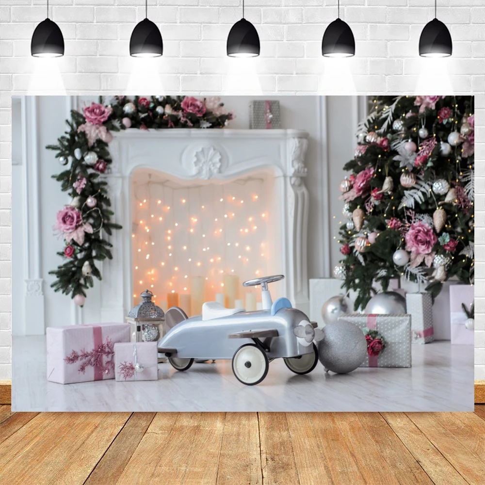 

Christmas Tree Fireplace Toy Car Baby Portrait Backdrop Photography Vinyl Photographic Background For Photo Studio Photophone