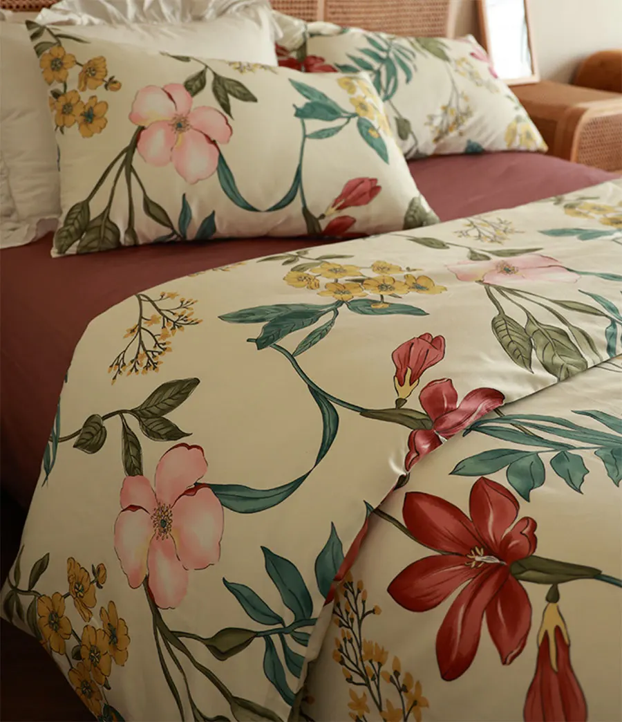 

Романтический винтажный пасторальный Комплект постельного белья с цветочным принтом, красочный 60s хлопковый двойной полный Королевский Ко...