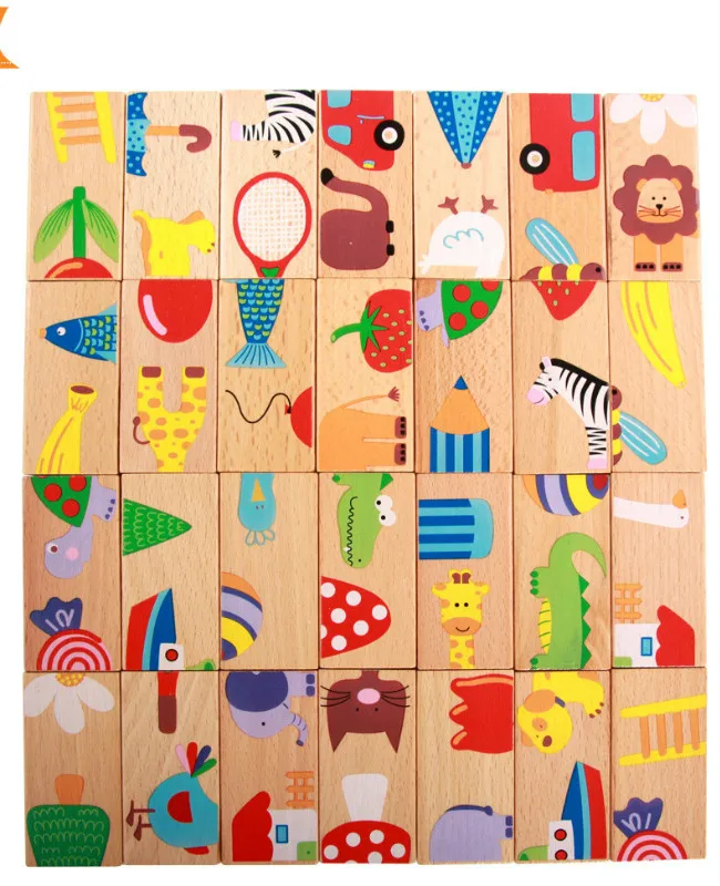 28 шт./компл. животные цветные домино деревянная головоломка мультфильм