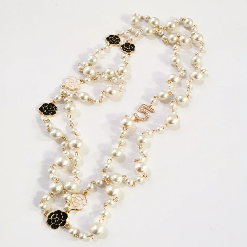 Модный классический дизайн свитер цепочка ожерелье жемчужные бусы длинное