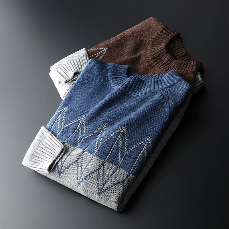 Повседневный мужской свитер с вышивкой приталенная трикотажная одежда