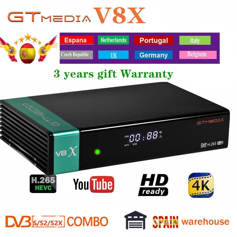 GTMedia V8X Full HD 1080P DVB S/S2/S2X приемник Поддержка PowerVu Bisskey H.265 Встроенный Wi Fi gtmedia V8 Nova