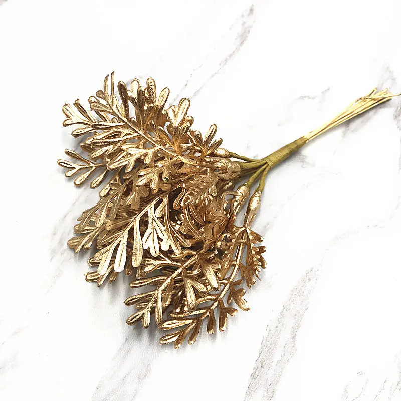 Golden leaves YOOROMER 10 шт. искусственный травяной букет лист растение искусственный цветок для DIY скрапбукинга Семейные Свадебные Рождественские украшения - Цвет: Golden leaves