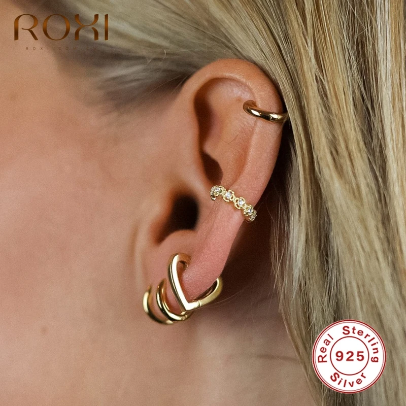 Серьги-кольца женские из серебра 925 пробы с блестящим сердцем | Украшения и