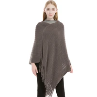 casual capes solid irregular sweater pullover autumn winter knit tassel shawl women cloak casual female ponchos lady scarf