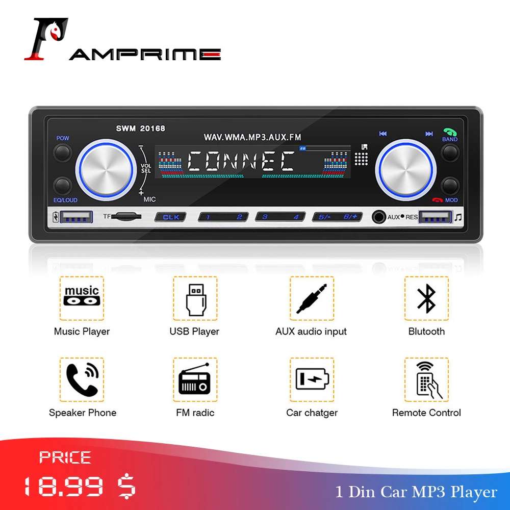 Автомагнитола AMPrime 12 В 1 DIN Bluetooth FM MP3 USB SD AUX|Автомобильные радиоприемники| |