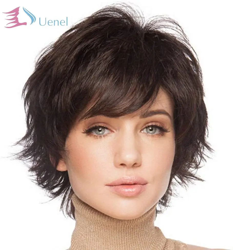 

Uenel Short Hair Wigs for Women with Bangs Natural Human Hair Wig