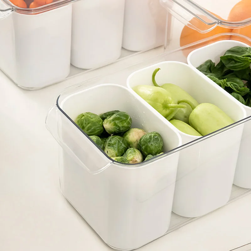

Multi-Cells Storage Box with Sealed Lid 3 Inner Bins Portable Desktop Sundries Food Snack Organizer for Shelves Freezer Home
