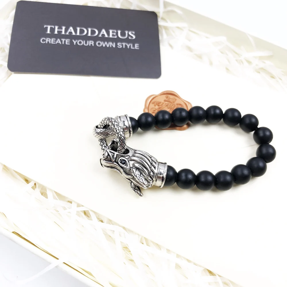 

Bracelet Rebel Dragon Europe Style Punk Fashion Jewelry Gift For Men & Women,In 925 Sterling Silver And Black Obsidian
