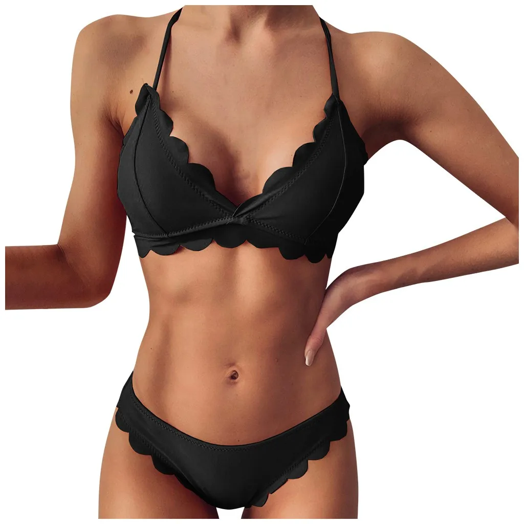 Женский однотонный бюстгальтер с чашками пуш ап бикини пляжный комплект