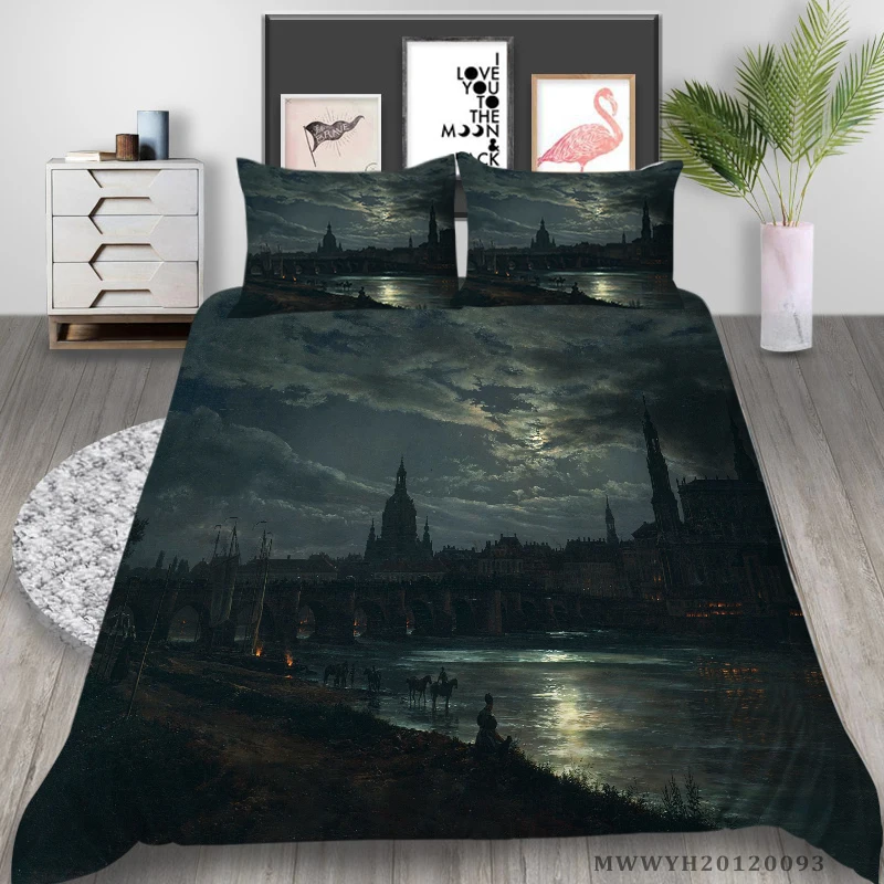 

Home Textile 3D Oil Painting Print Bedding Set Black Duvet Cover Set Queen King Size Unique Bed Gift Pillowcase