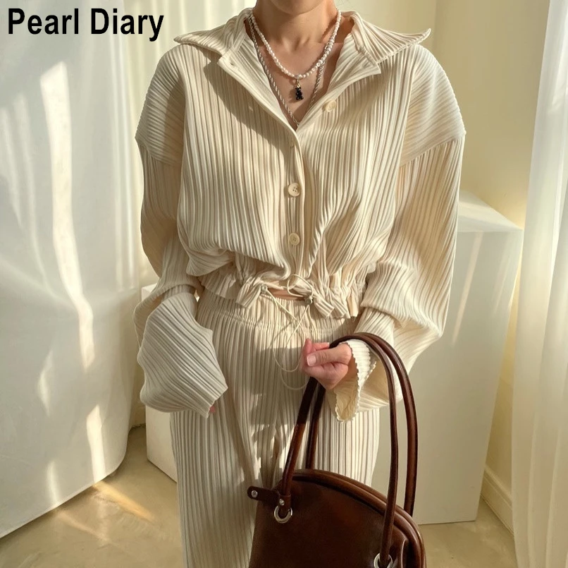 

Korean Fashion Autumn Two Piece Set Women Long Sleeve Lace-up Shirt Crop Top and High Waist Skirt Suits Casual 2 Piece Outfits
