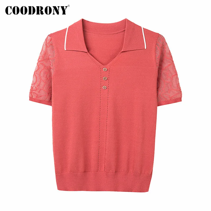 

COODRONY Brand 2021 Business Casual Soft Slim Women's Solid Color Tops Elegant Fashion Female Summer Knitted T-Shirts W5038S