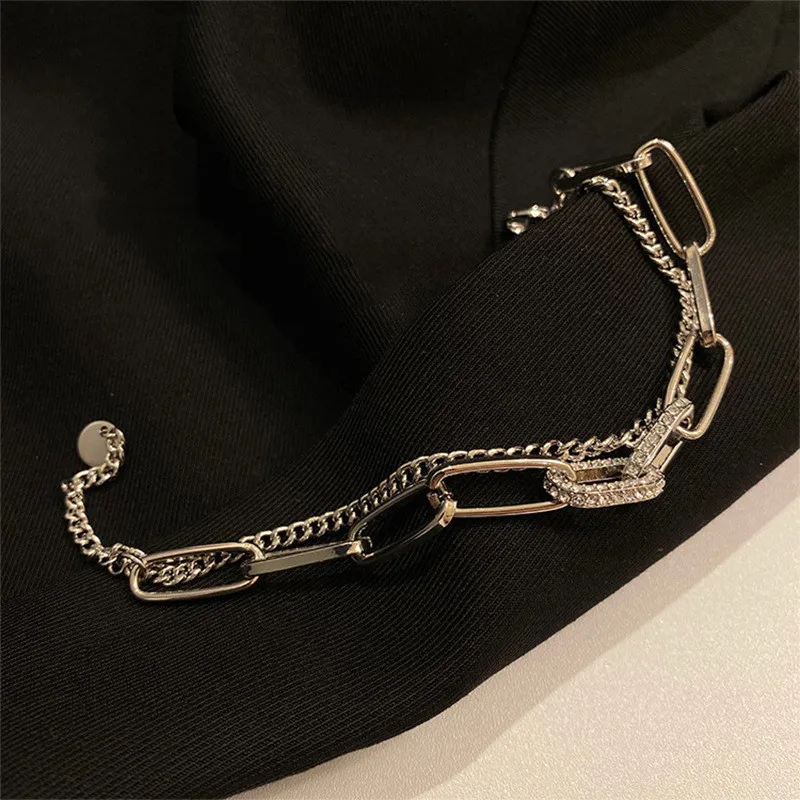 

TIMEONLY Exaggerated Bling Rhinestone Chunky Cuban Chain Bracelet for Women Gold Color Hollow Wide Curb Link Charm Bracelets