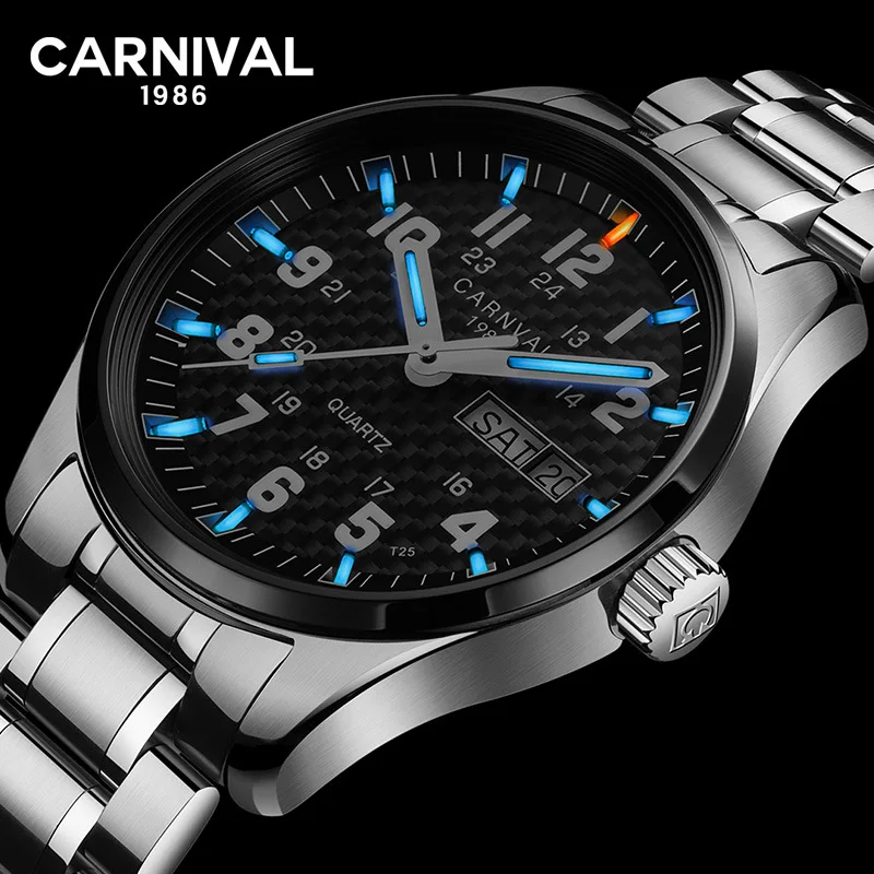 Black Blue 2 Reloj Hombre карнавальные мужские часы Топ бренд класса люкс Тритий T25 светящиеся кварцевые наручные часы с двойным календарем мужские водонепроницаемые часы - Цвет: Black Blue 2