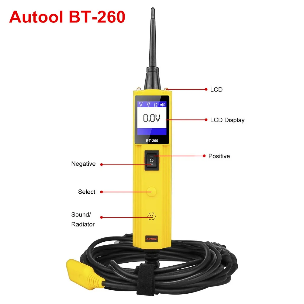 

AUTOOL BT260 12V 24V светодиодный автоматический Электрический измерительный прибор для измерения напряжения электрического компонента тестер це...