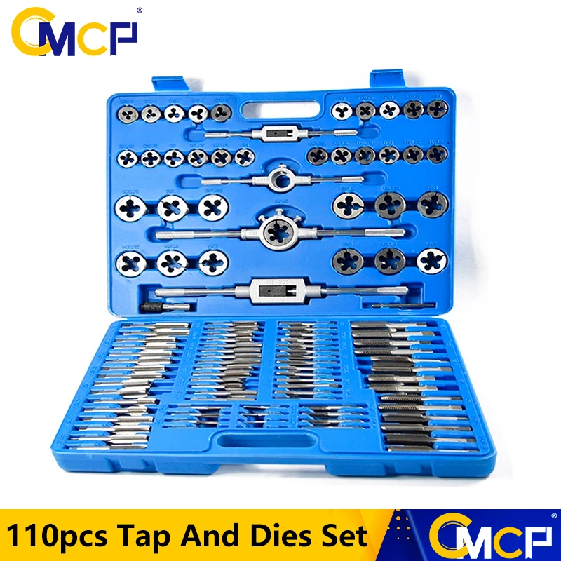 CMCP 110pcs Metric Tap And Die Set Screw Tap Die Set Screw Thread Tap Die Wrench Set Thread Tapping Hand Tool Kit