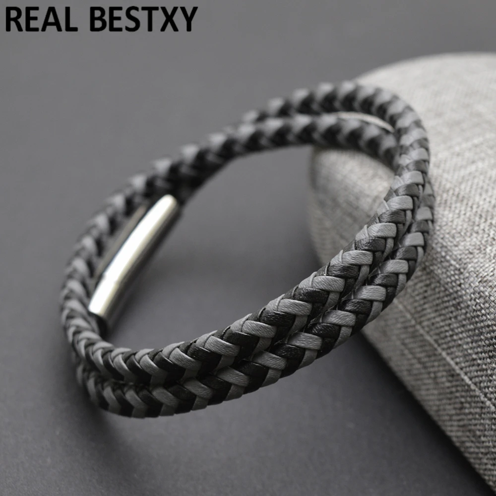 Мужские плетеные кожаные браслеты с логотипом на заказ серое черное украшение из