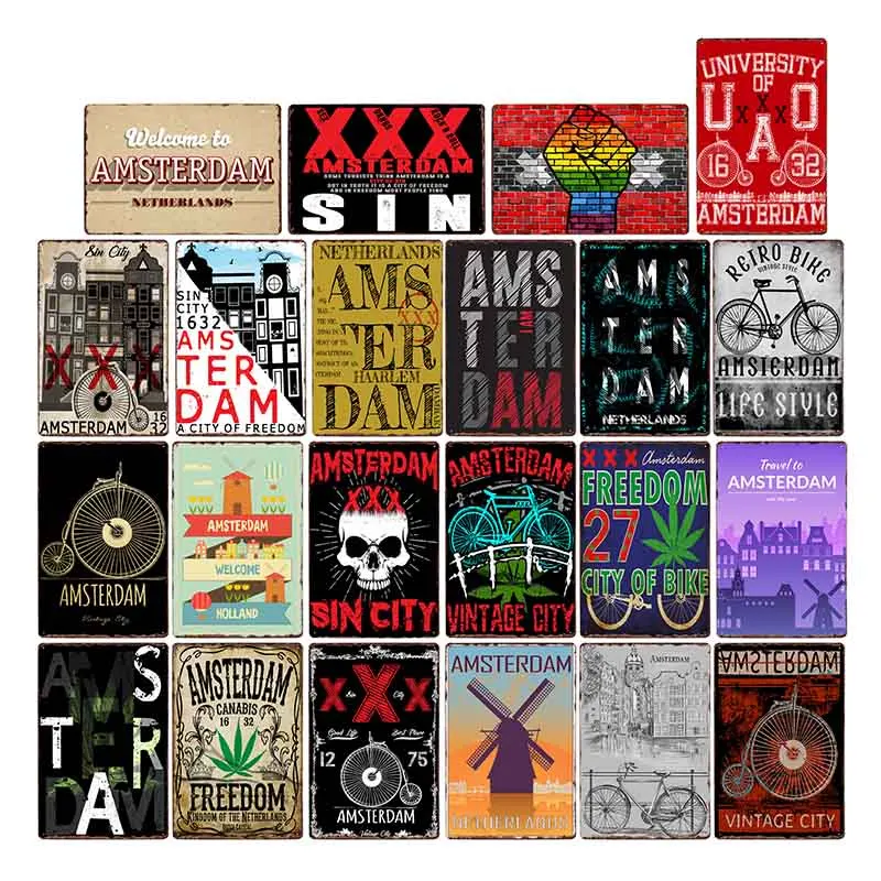 

Amsterdam Metal Sign Plaque Vintage Tin Poster Bar Decoration Metal Decorative Plates Shabby Chic Home Decor 20x30cm