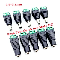 5sets 5 5mm x 2 1mm female male dc power plug adapter for 5050 3528 5060 single color led strip and cctv cameras