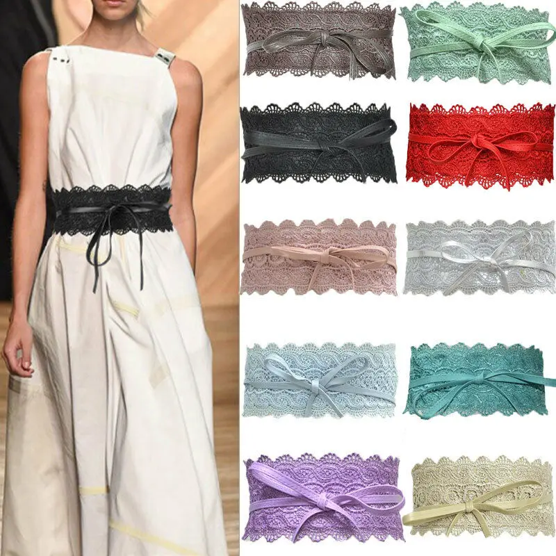 Женский эластичный пояс с пряжкой широкий кружевной корсетный черного синего