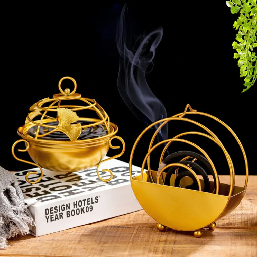 

1Pc Mosquito Coil Tray Decorative Incense Rack Iron Art Mosquito Coil Box Golden