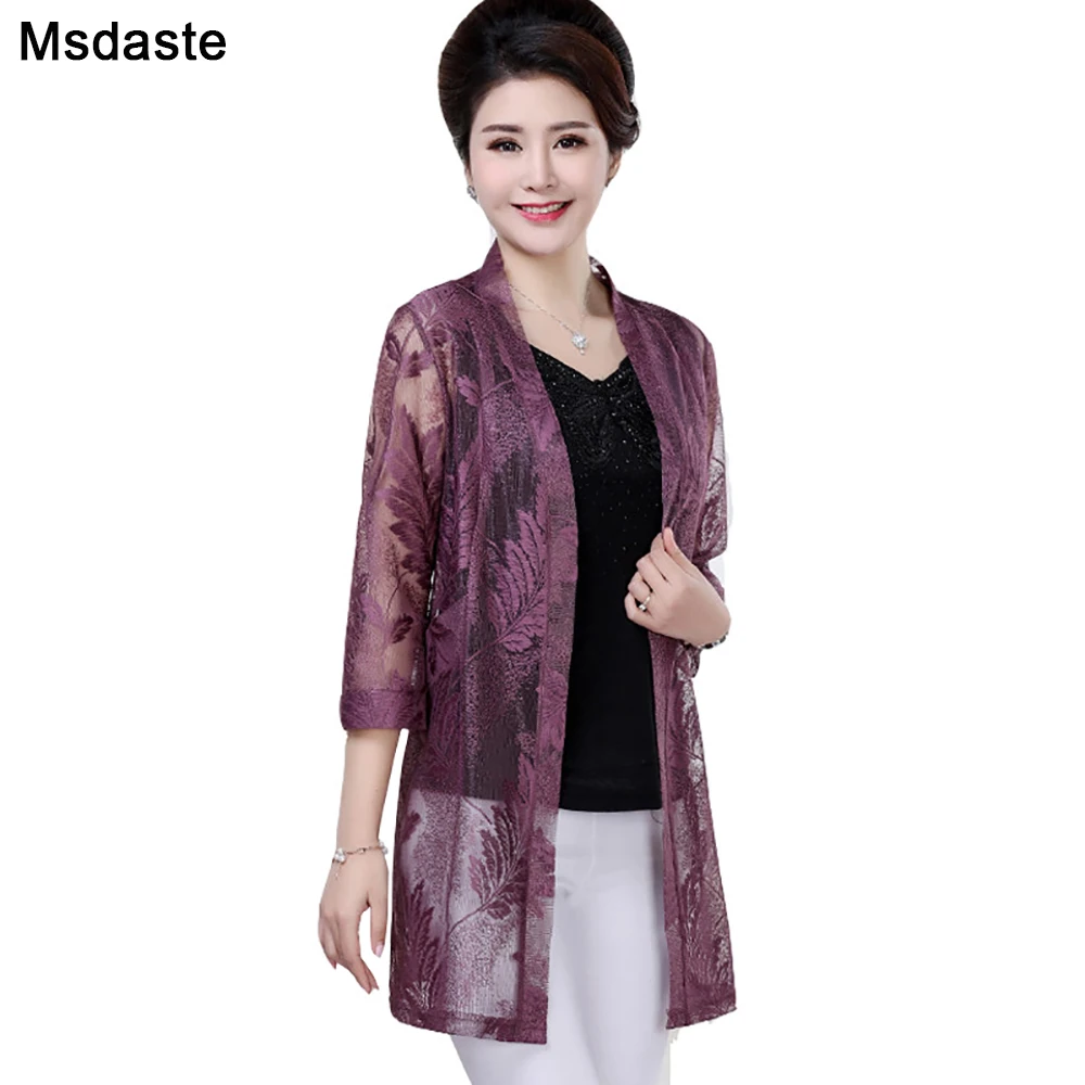 Женская винтажная блузка с вышивкой Повседневный Кардиган кружевной сеткой