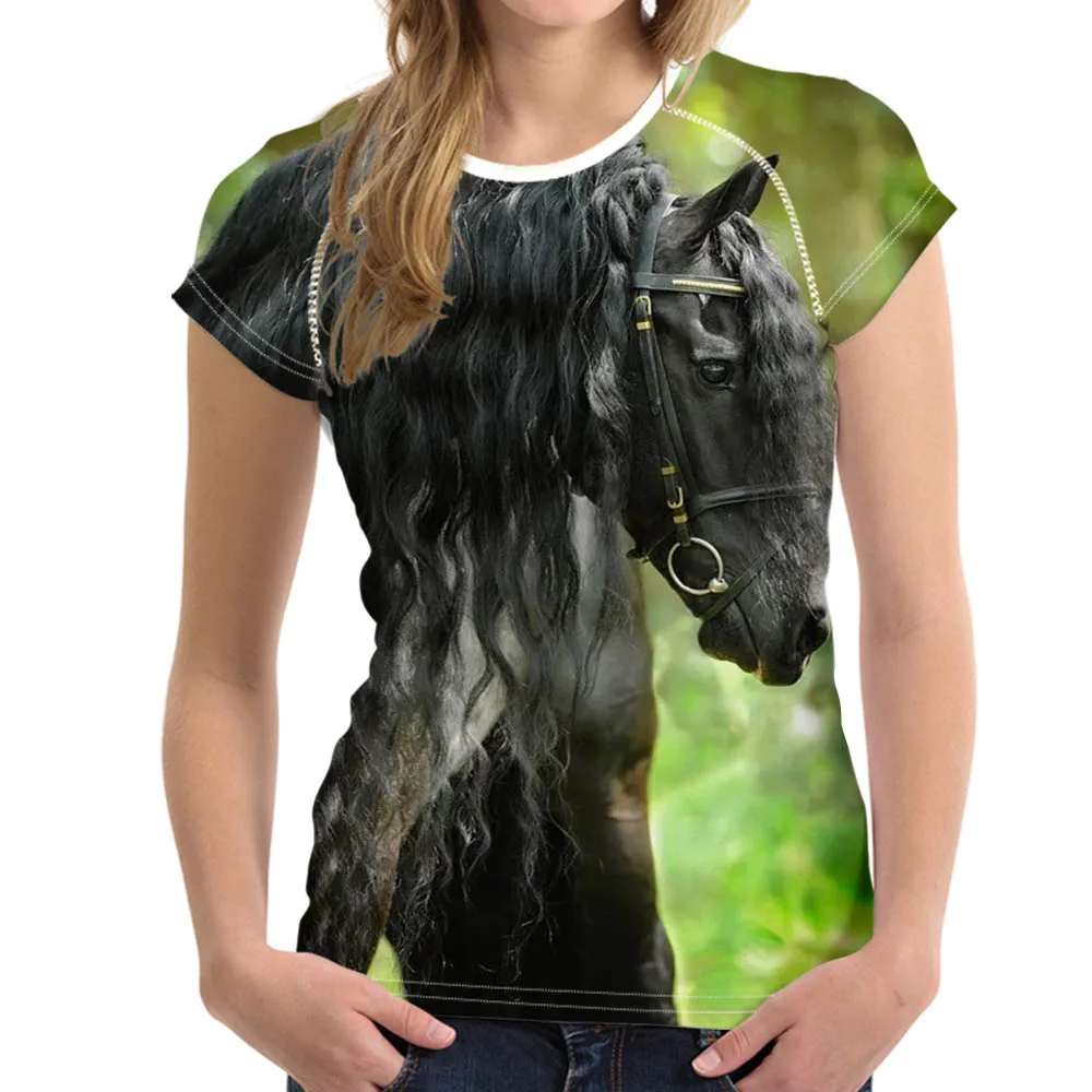 

NOISYDESIGNS Friesian Horse T Shirt for Women Tops Custom Own Image Design Tee Shirts Ladies Female Short Sleeve 2021