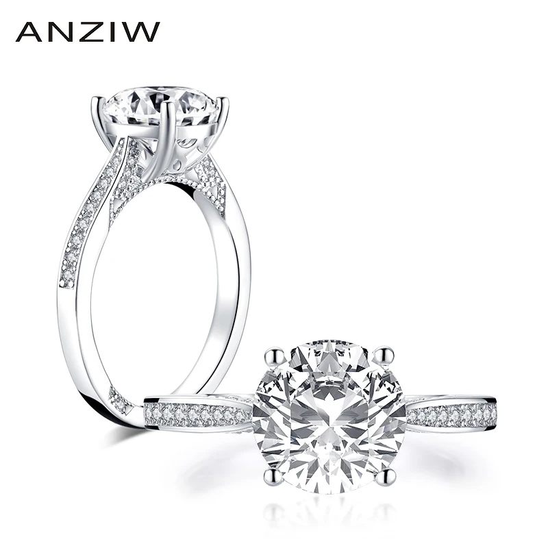 

ANZIW Luxury 925 Sterling Silver 9.0mm Round Cut Engagement Ring Simulated Diamond Wedding 2.65ct Bridal Ring Jewelry Gifts