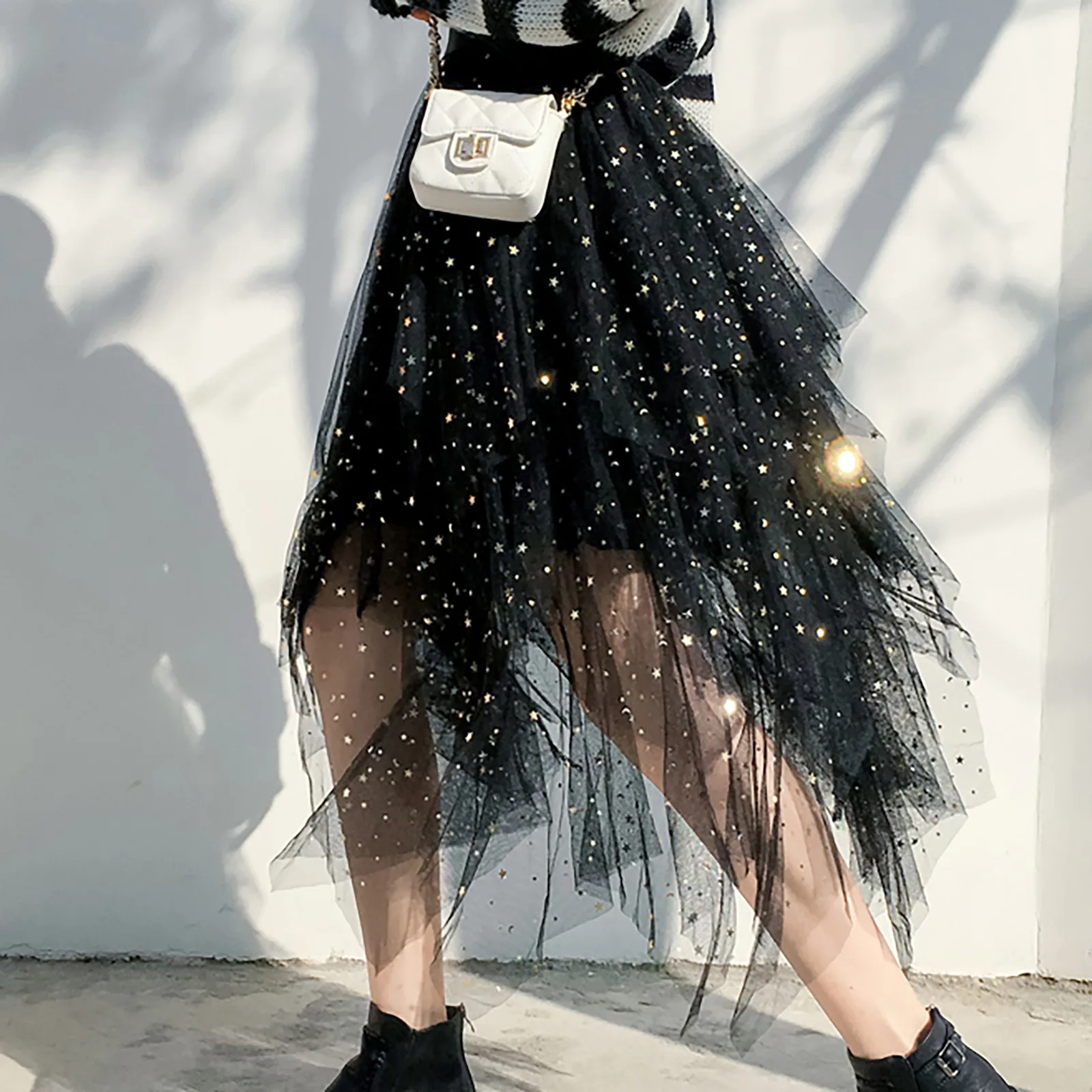 

Women Loose Fit Skirts Harajuku Spring Summer Elastic High Waist Long Mesh Skirt Womens Gauze Skirt женские бки Jupe Mujer 2021