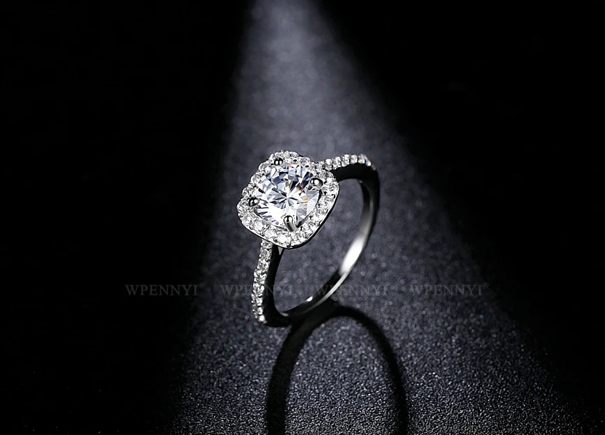 Высокое качество супер 3.5ct обручальные Серебряные Кольца цвет 10 мм сверкающий прозрачный кубический цирконий Кристалл Женское Обручальное кольцо