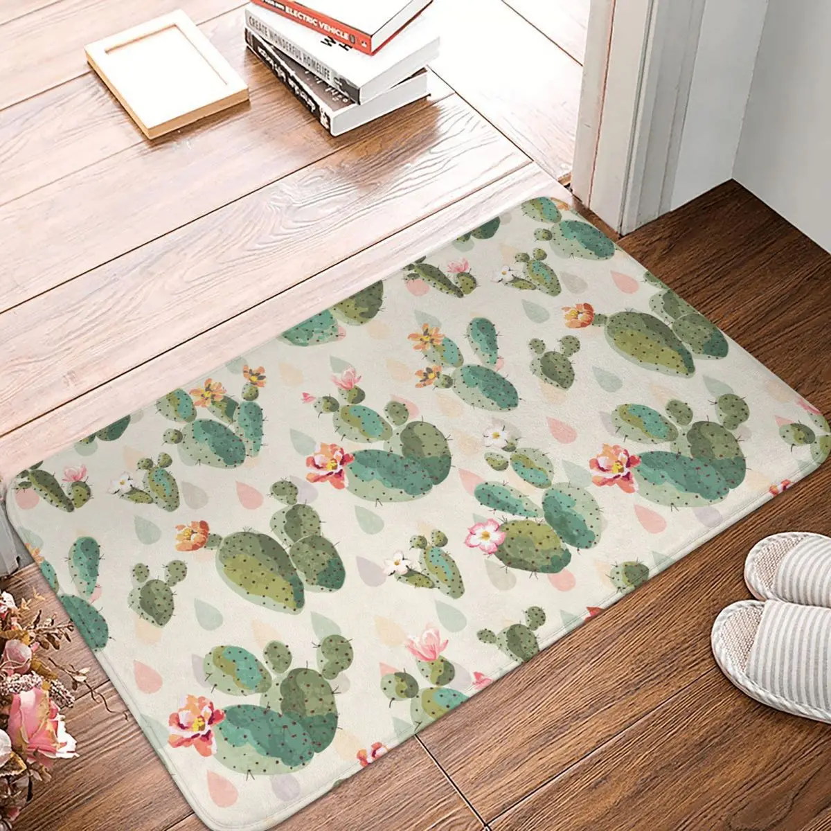 

Прямоугольный полиевый коврик с изображением кактуса, зеленых растений, коврик для входа в ванную комнату, коврик для балкона, Противосколь...