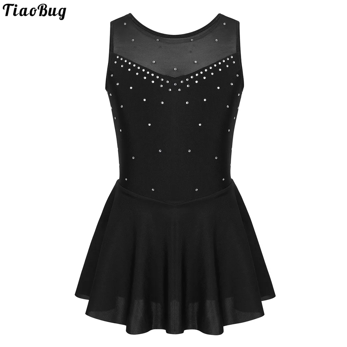 

TiaoBug Summer Kids Girls Ballet Dance Leotard Dress Sleeveless Sparkly Rhinestone Tulle Back Figure Ice Skating Roller Costume